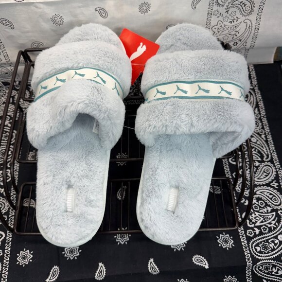 NEW Puma Fluff Remix Ice Blue Women Slip On Casual Sandals Slippers Sz 10 - Picture 6 of 7